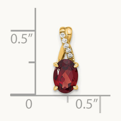 Oval Garnet and Diamond Pendant — 14K Yellow Gold