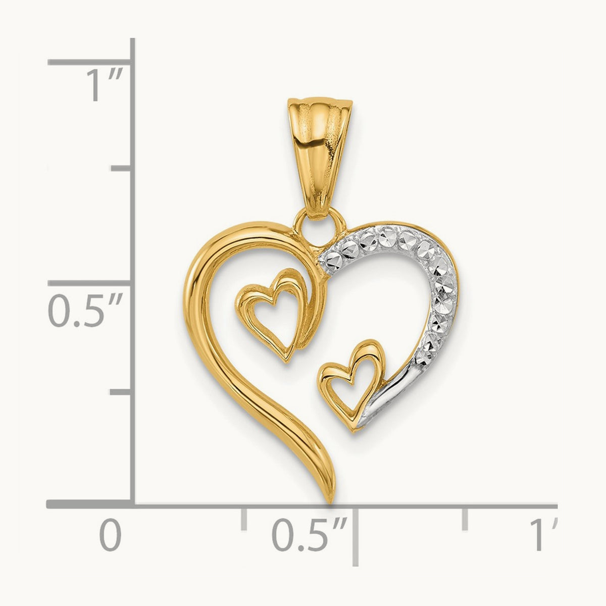 Diamond-cut Open Hearts Pendant, 14K with White Rhodium