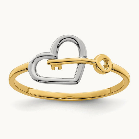 w/Rhodium Heart and Key Ring, 14K