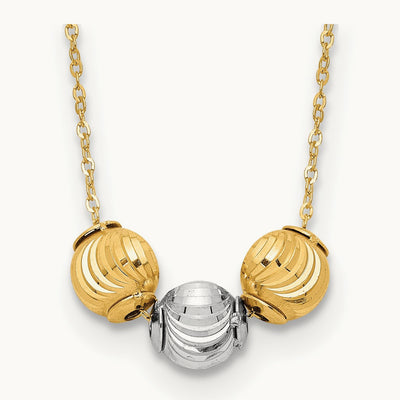 Polished D/C Beads 17in Necklace, 14K Two-tone