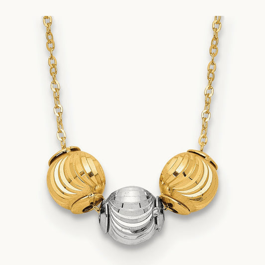 Polished D/C Beads 17in Necklace, 14K Two-tone