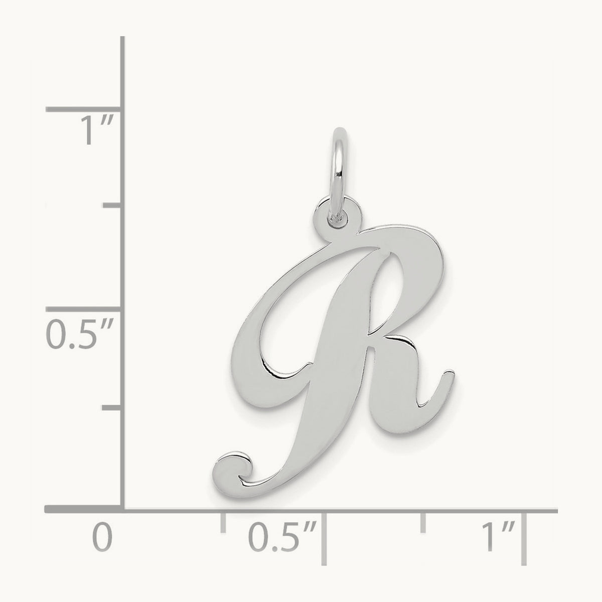 Medium Fancy Script Initial Charm — 14K White Gold, R