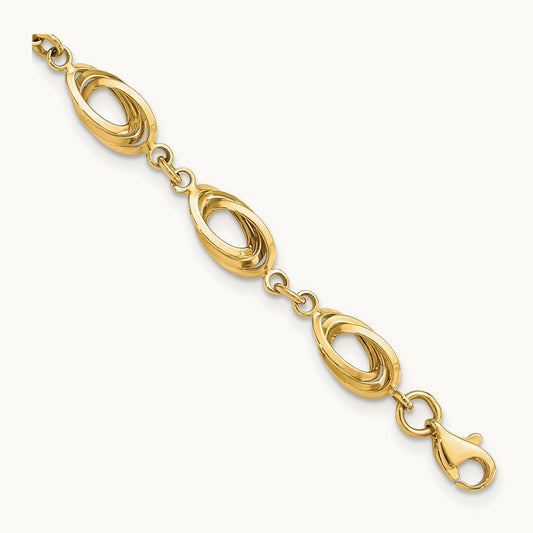 Polished Fancy Link Bracelet, 14K