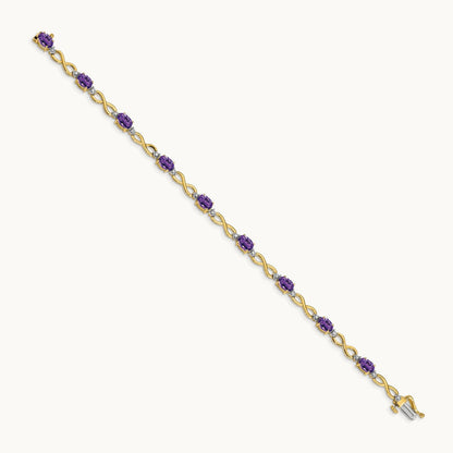 Amethyst and Diamond Infinity Bracelet — 14K Yellow Gold