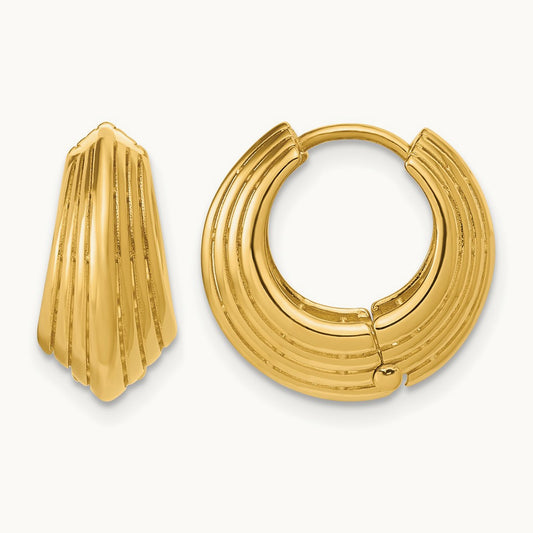 Polished Grooved Hinged Hoop Earrings, 14K — Leslie's