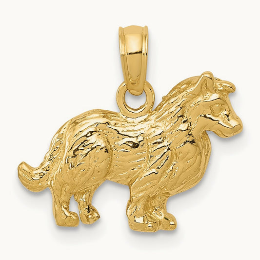 Collie Dog Pendant, 14K