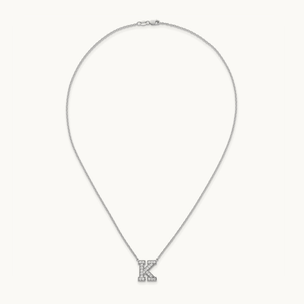 Initial Necklace — 14K White Gold, K, 1/2 ct