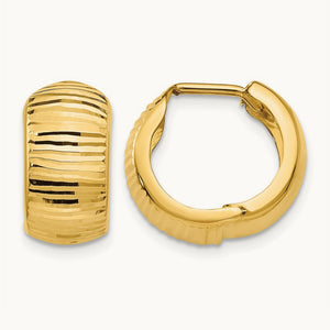 Textured and Polished Hinged Hoop Earrings — 14K Yellow Gold