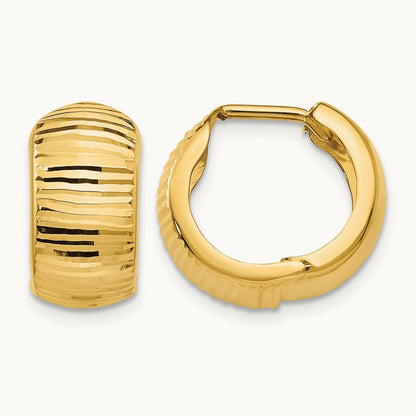 Textured and Polished Hinged Hoop Earrings — 14K Yellow Gold