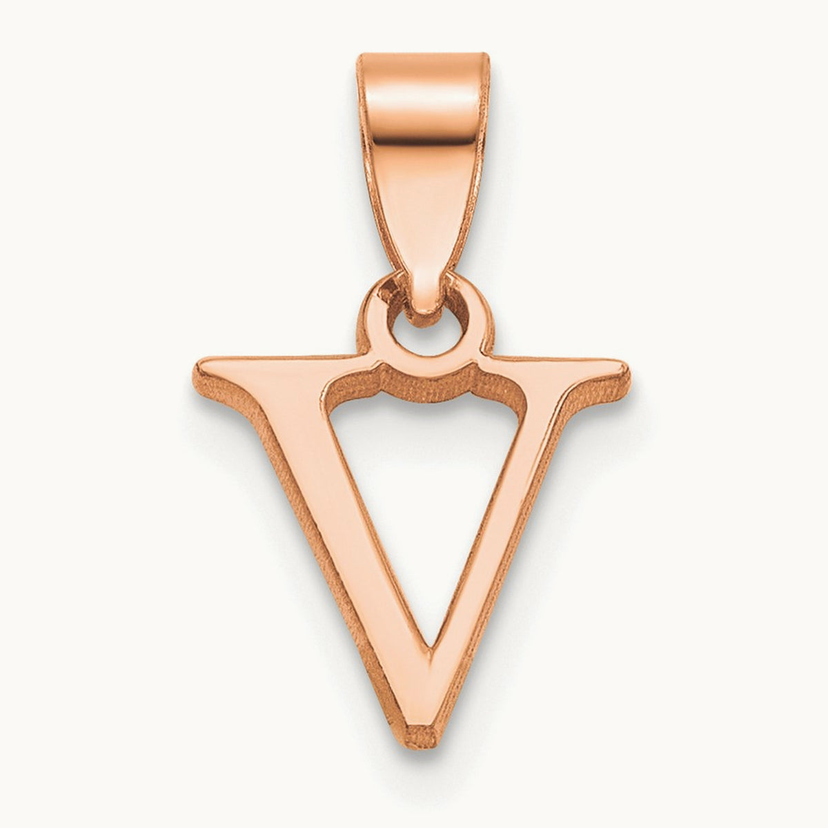 Polished Block Initial Pendant — 14K Rose Gold, V