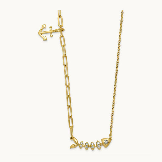 Fish & Anchor Necklace, 0.10 ct tw Lab-Grown Diamond