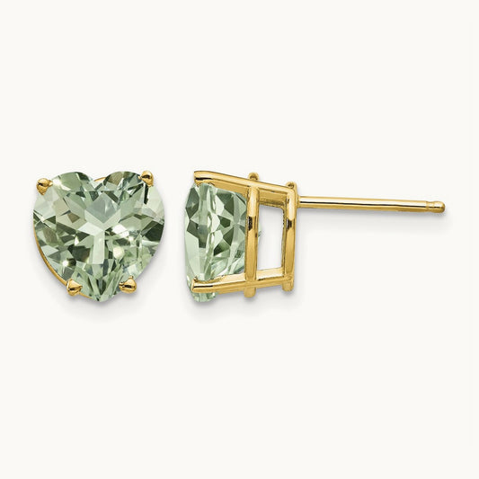 Heart Green Quartz Earring, 8mm, 14K
