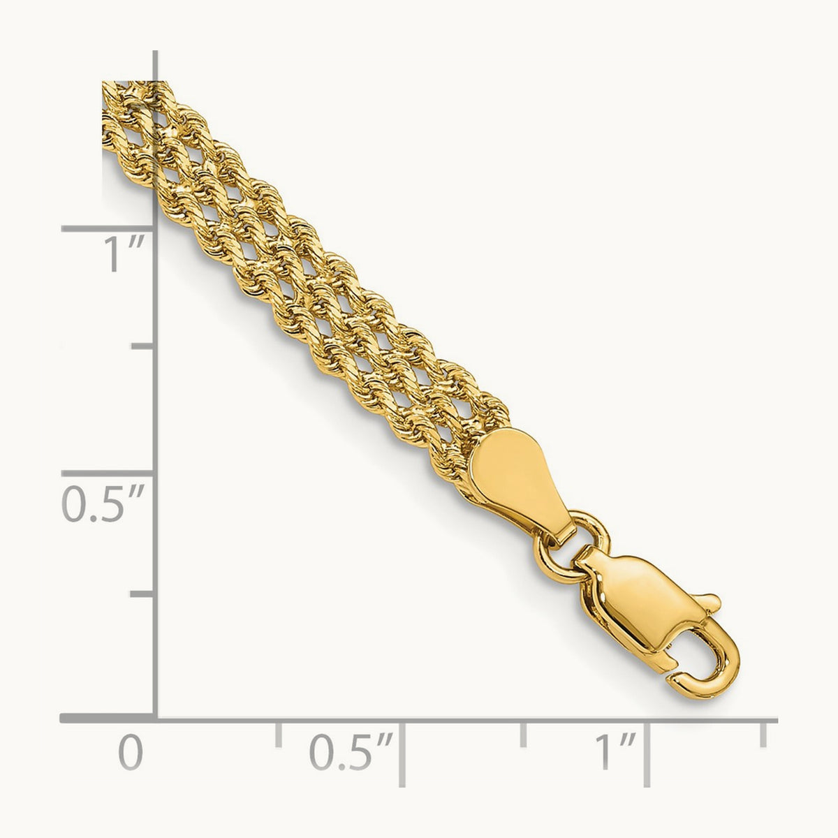 Wide Triple Strand Rope Bracelet, 14K