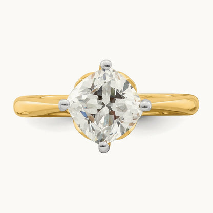 Polish 2ct Cushion Leaf Design Semi-Mount Dia Ring, 14K