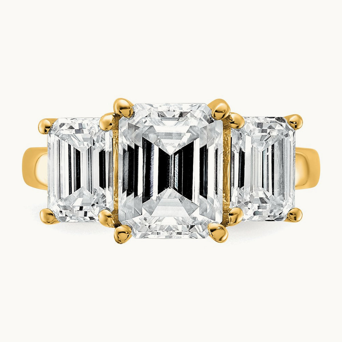 Emerald 3 Stone Engagement Ring, 1.50-4.25 ct tw Lab-Grown Diamond — 2 1/2 ct, 14K Yellow Gold