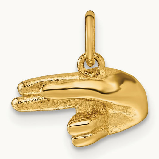American Sign Language Alphabet Fingerspelling Sign H Pendant, 14K