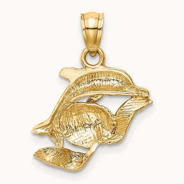 Dolphin Pair Pendant — 14K Yellow Gold