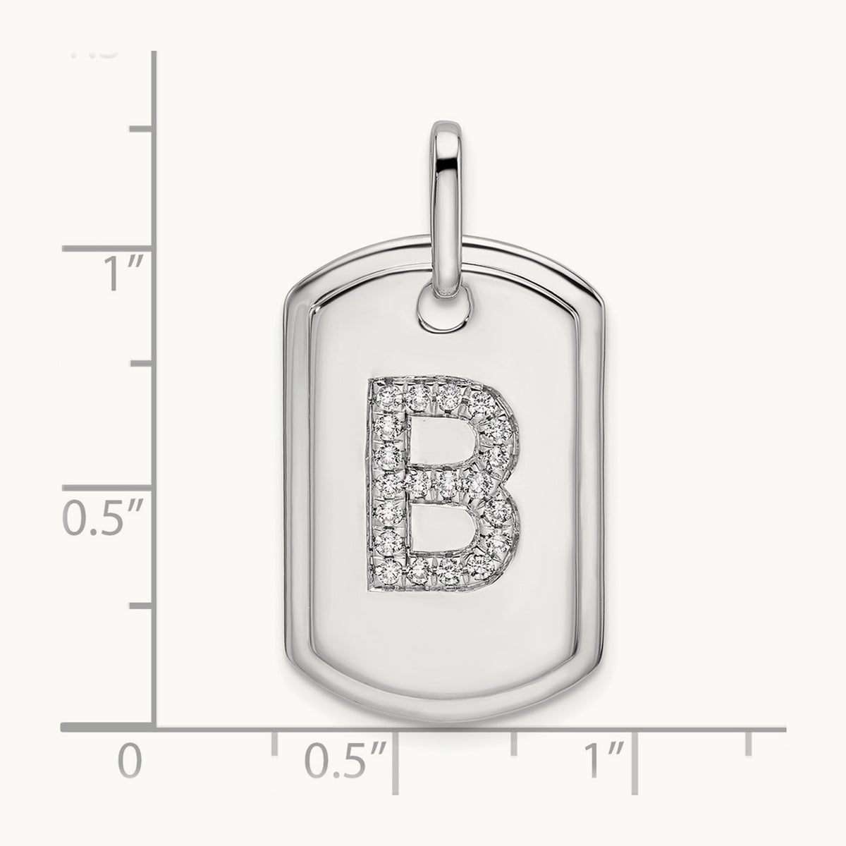 Diamond Dog Tag Charm — 14K White Gold, B
