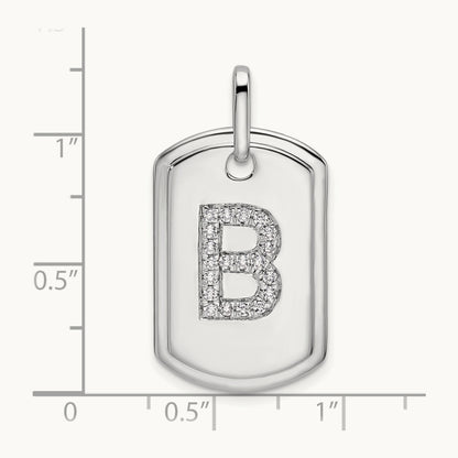 Diamond Dog Tag Charm — 14K White Gold, B