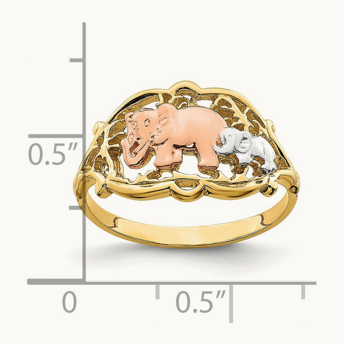 w/ White RH Two Elephants Ring, 14K Two-tone