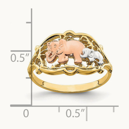 w/ White RH Two Elephants Ring, 14K Two-tone