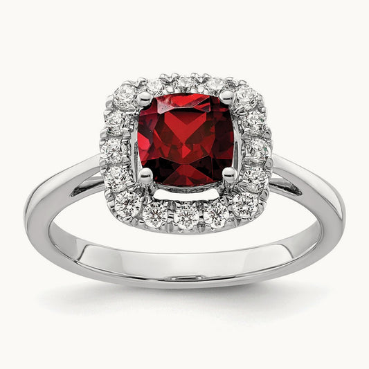 Jan Birthstone Garnet Halo Ring, 0.25 ct tw Lab-Grown Diamond