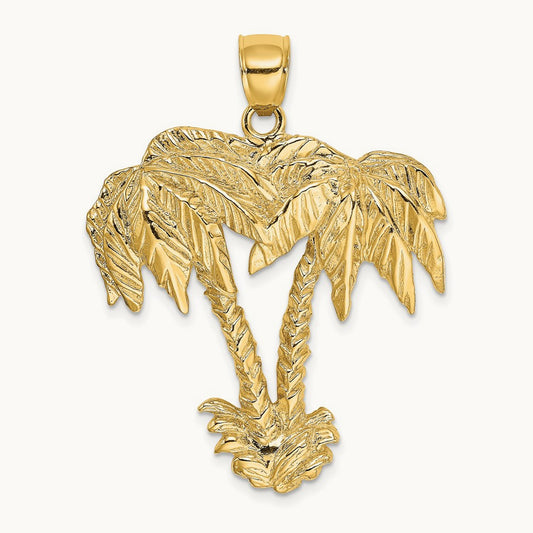 2-D Double Palm Trees Charm, 14K