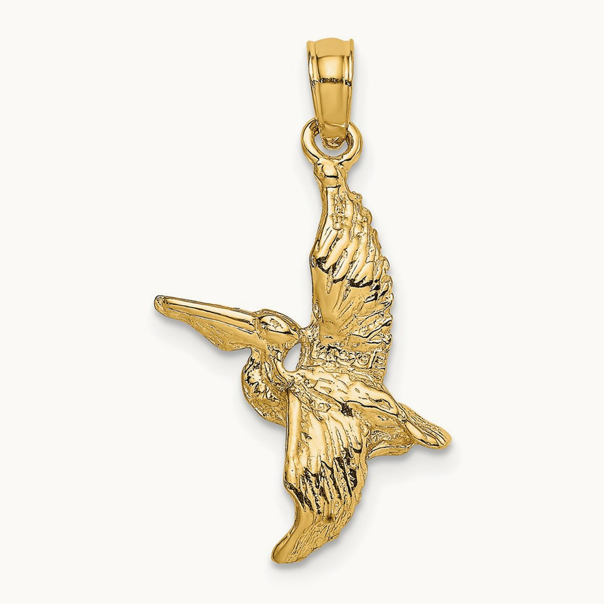 3-D Pelican Flying Charm — 14K Yellow Gold, 24mm