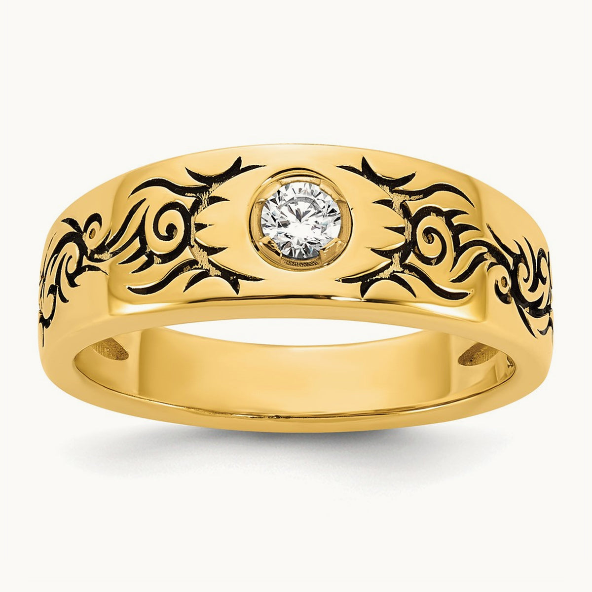 Antiqued IB Goodman Flame Mens Complete 1/5ct Diamond Ring, 14K Yellow Gold