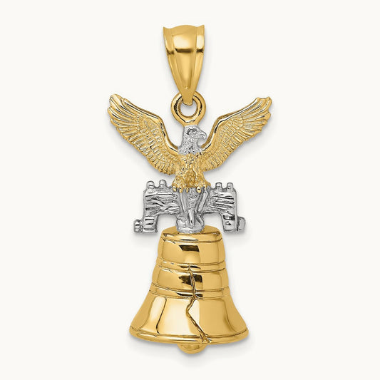 w/Rhodium 3D Moveable Liberty Bell w/Eagle Top Charm, 14K