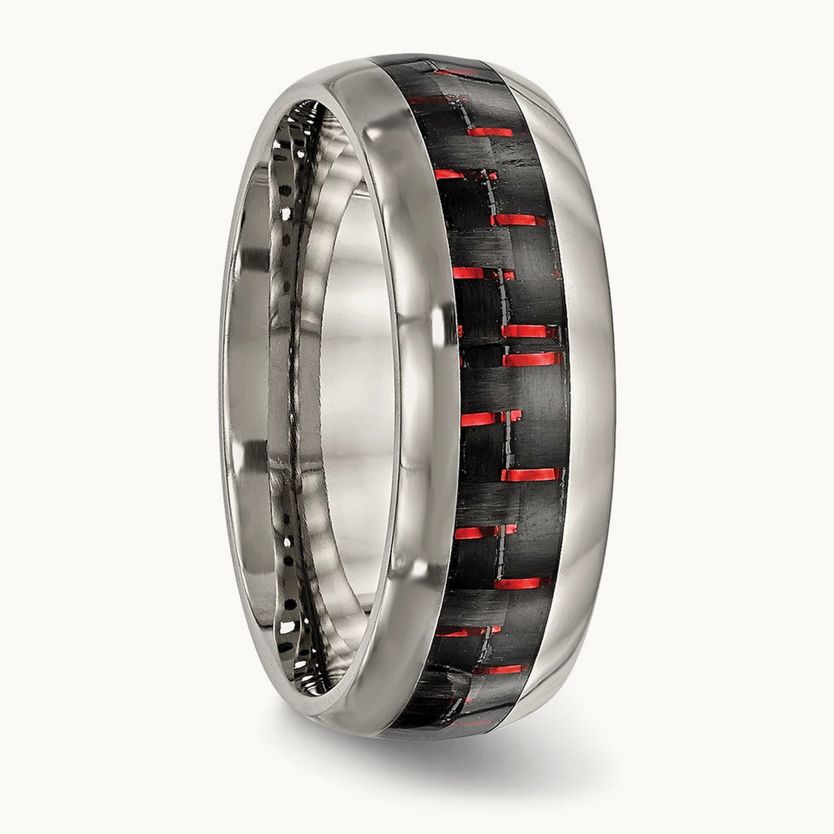 Polished with Black/Red Carbon Fiber Inlay Ring, 8mm, Titanium