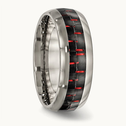Polished with Black/Red Carbon Fiber Inlay Ring, 8mm, Titanium