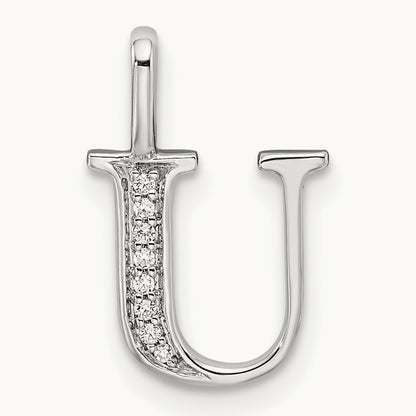 Diamond Letter U Initial Pendant, 14K White Gold