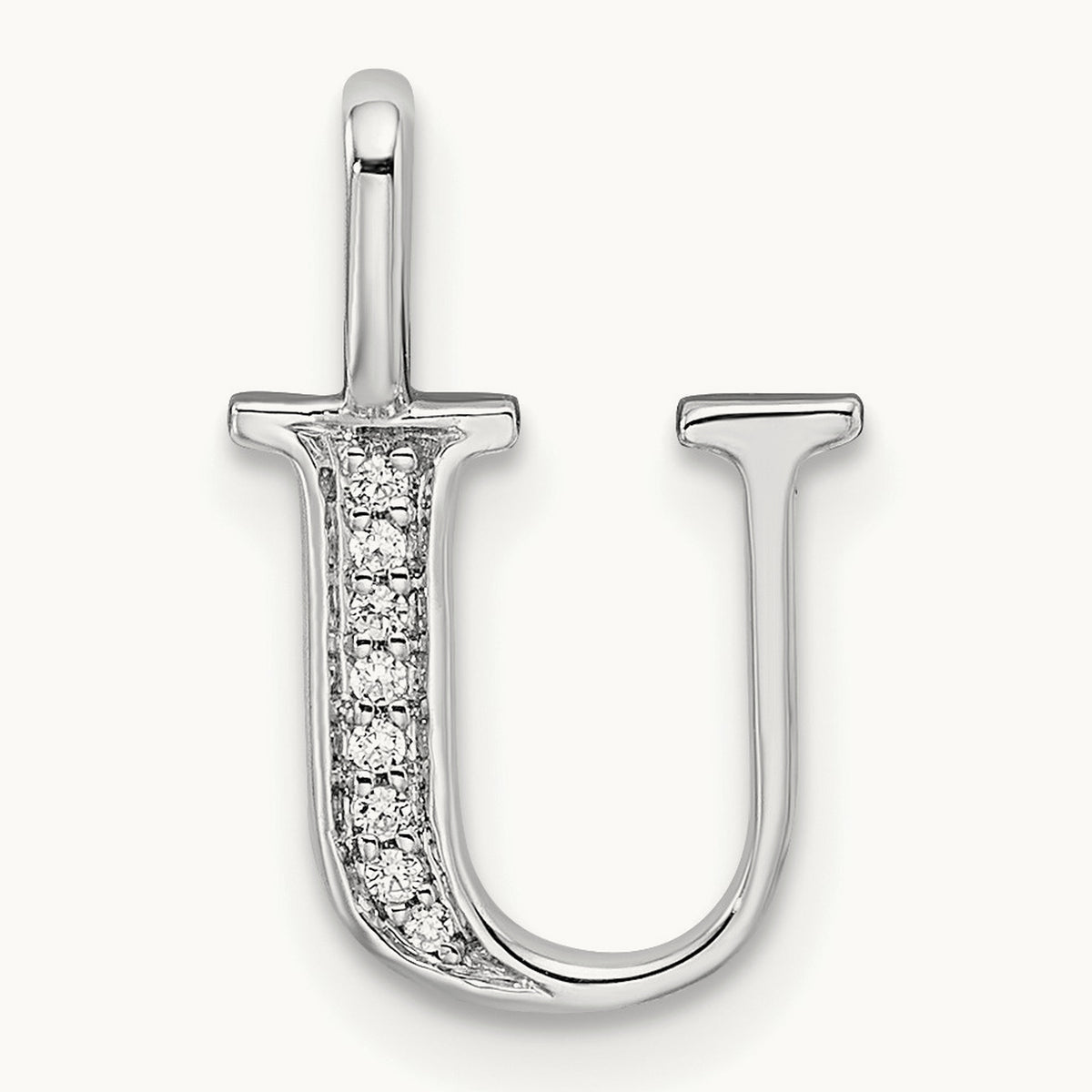 Diamond Letter U Initial Pendant, 14K White Gold