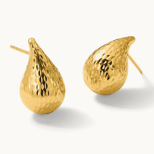 Polished and Diamond-cut Teardrop Post Earrings, 14K — Leslie's