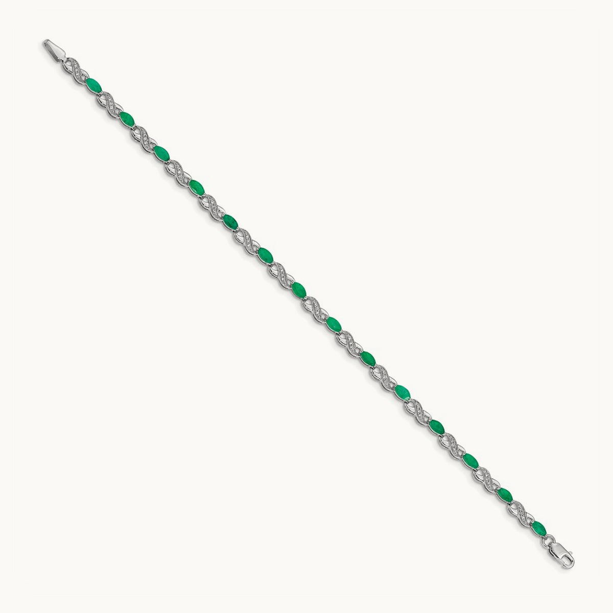 Diamond and Emerald Infinity Bracelet — 14K White Gold