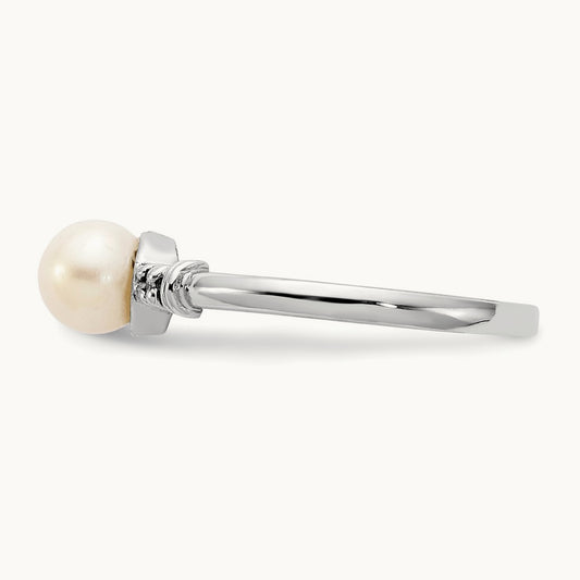 FW Cultured Pearl AA Diamond ring, 5mm, 14K White Gold