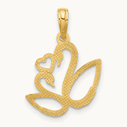 Polished Fancy Heart and Swans Charm, 14K with Rhodium