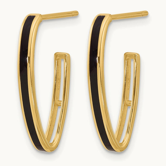Polished with Black Enamel Oval J-hoop Post Earrings, 14K — Leslie's