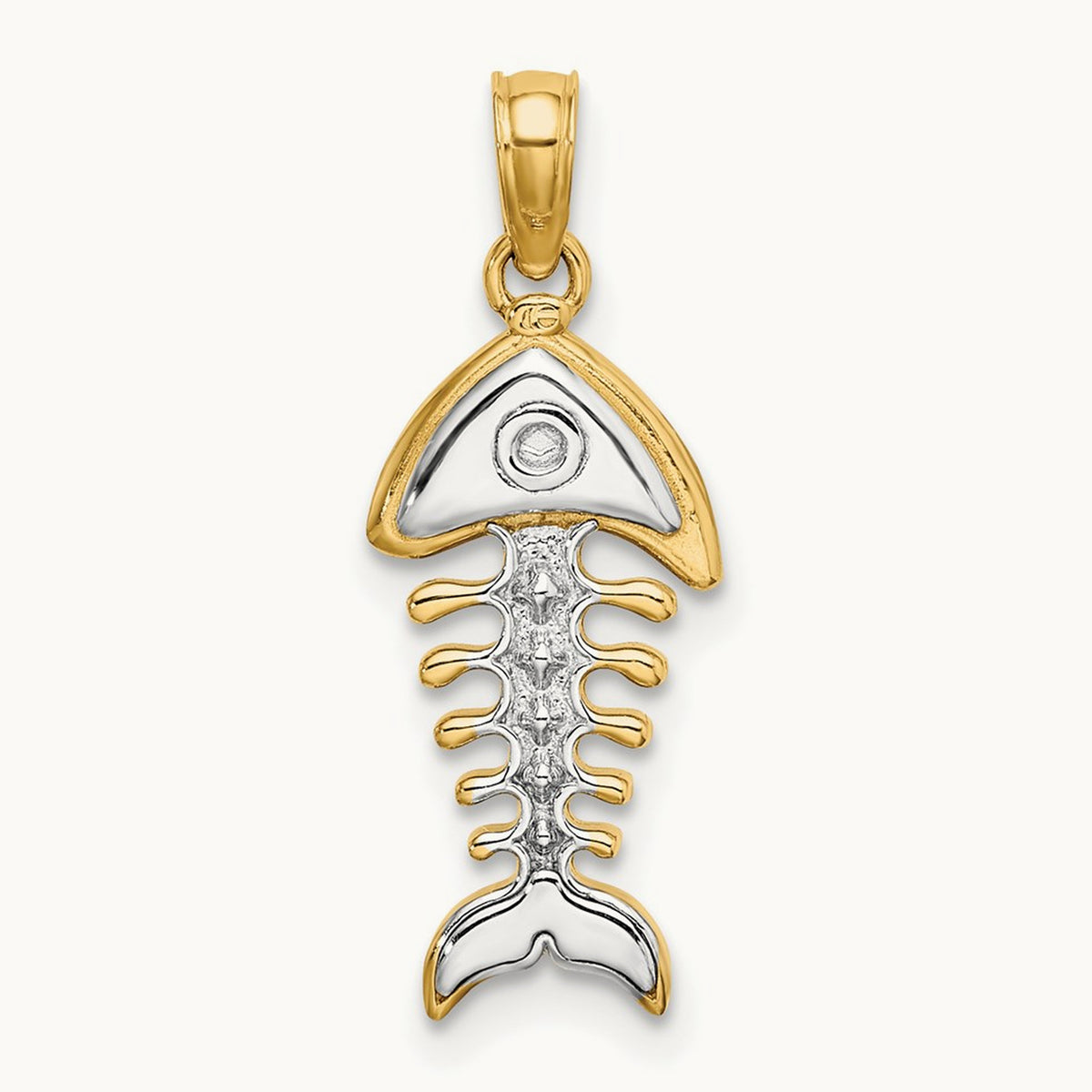 w/Rhodium 3-D Fishbone Charm, 14K
