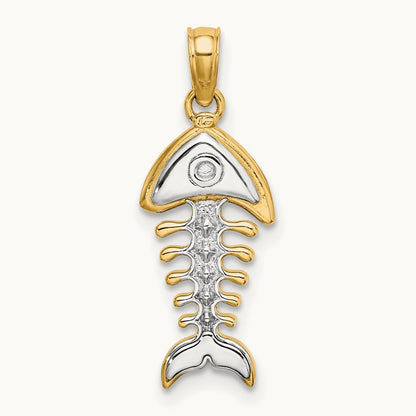 w/Rhodium 3-D Fishbone Charm, 14K