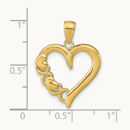 Polished Heart and -X- Pendant — 14K Yellow Gold