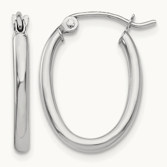 Polished Oval Tube Hoop Earrings, 2mm, 14K White Gold