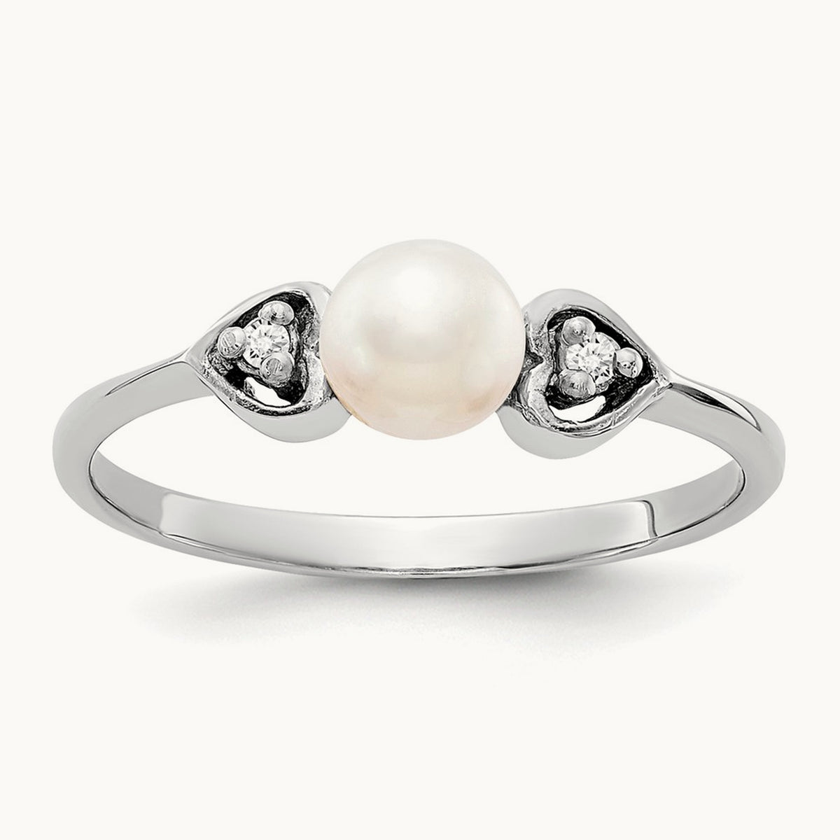 FW Cultured Pearl AA Diamond ring, 4.5mm, 14K White Gold