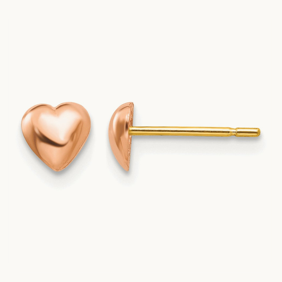 Polished Heart Post Stud Earrings — 14K Rose Gold, 4.8mm