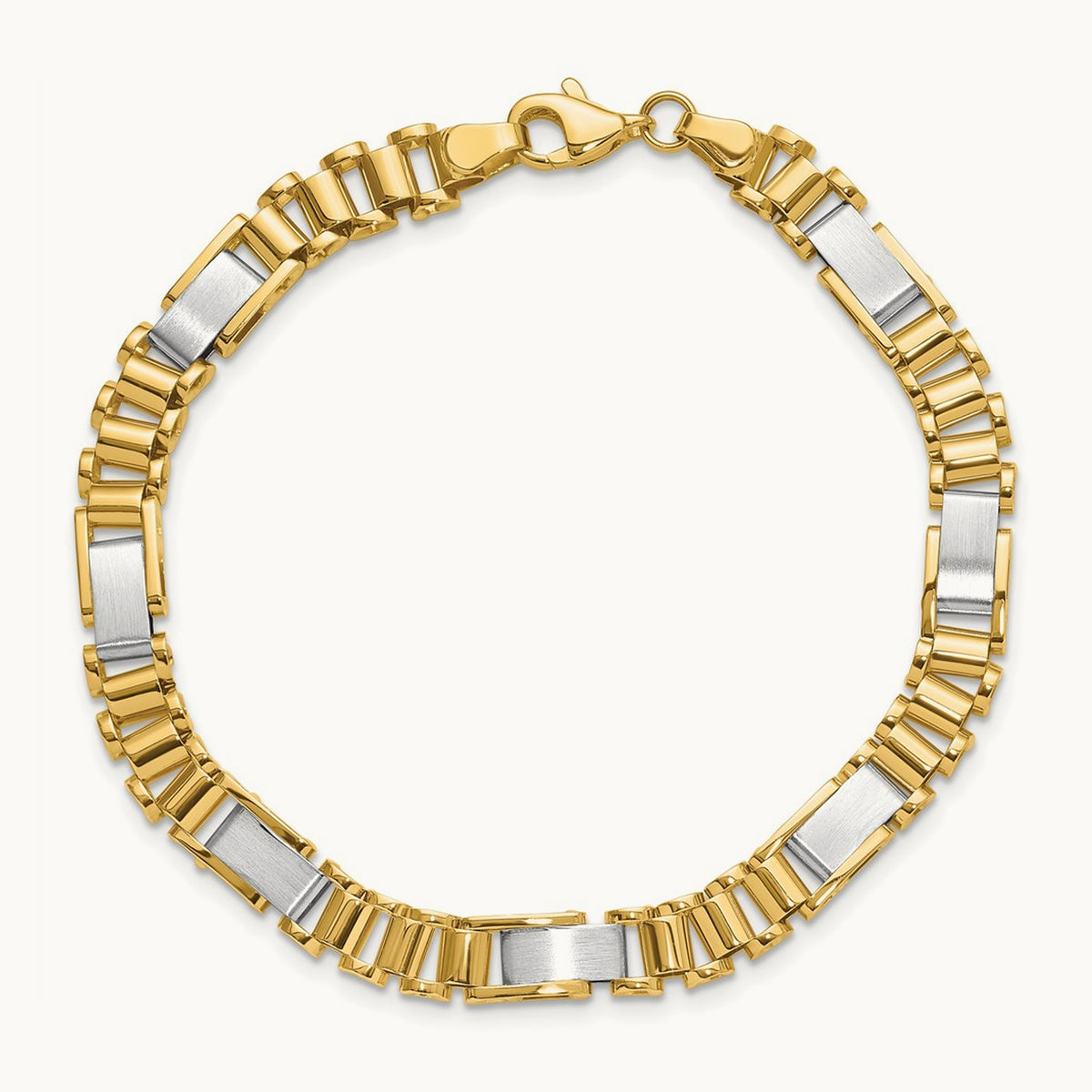 Brushed and Polished Fancy Link 8in Bracelet, 14K Two-tone