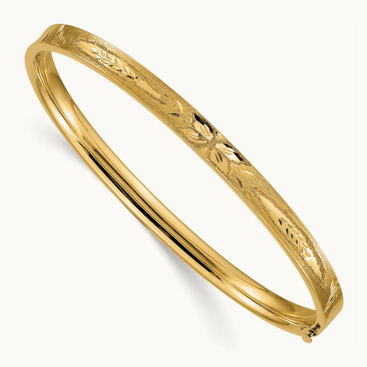 3/16 Oversize Diamond-cut Concave Hinged Bangle Bracelet, 14K