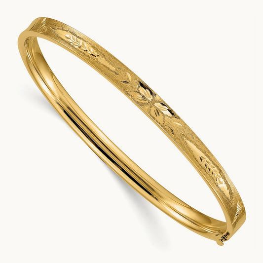 3/16 Oversize Diamond-cut Concave Hinged Bangle Bracelet, 14K