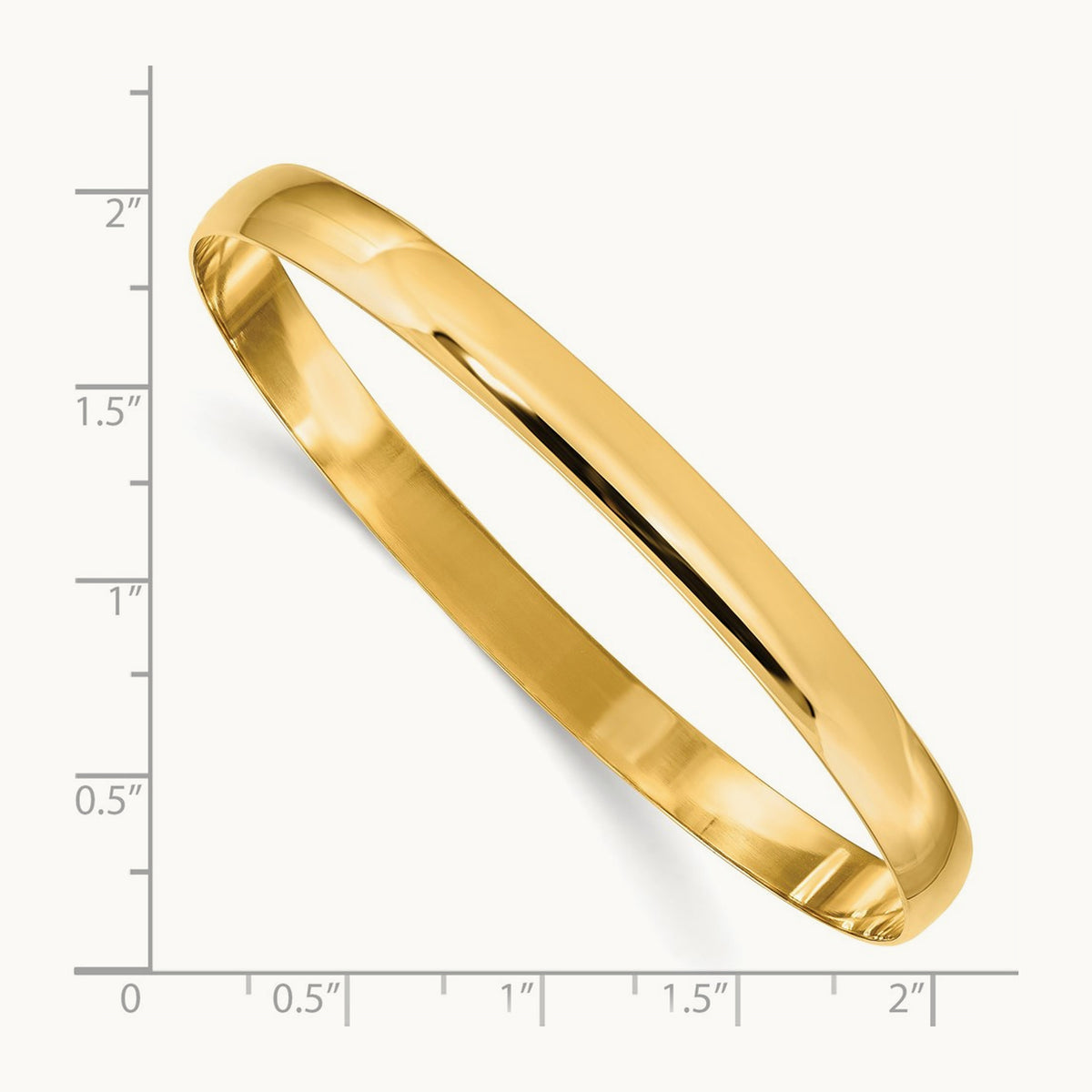 Solid Polished Half-Round Slip-On Bangle — 14K Yellow Gold, 6mm