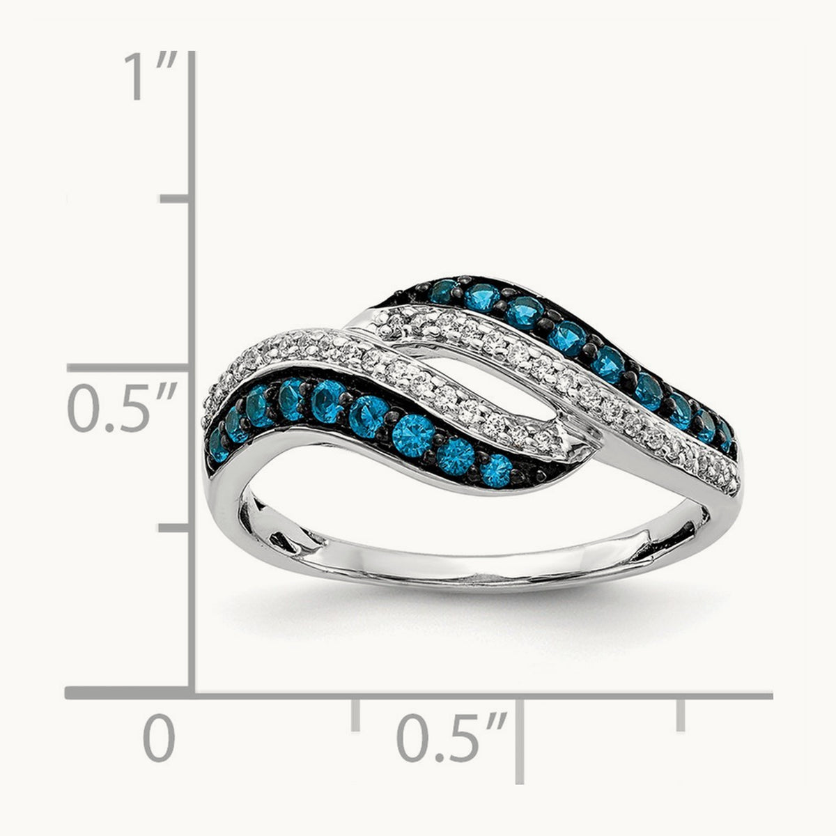 Blue and White Diamond Swirl Ring, 14K White Gold